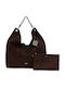 Damen-Hobo-Tasche aus Wildleder in Coffee Bean, Set