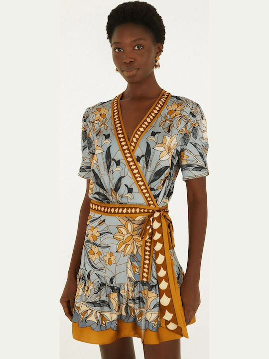 Summer Mini Shirt Dress Wrap with Ruffles Multicolor