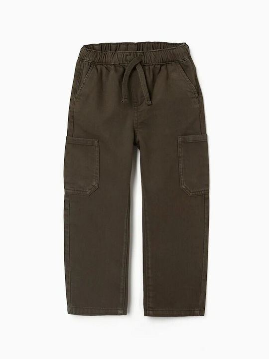 Pantaloni cargo pentru copii verde măsliniu închis
