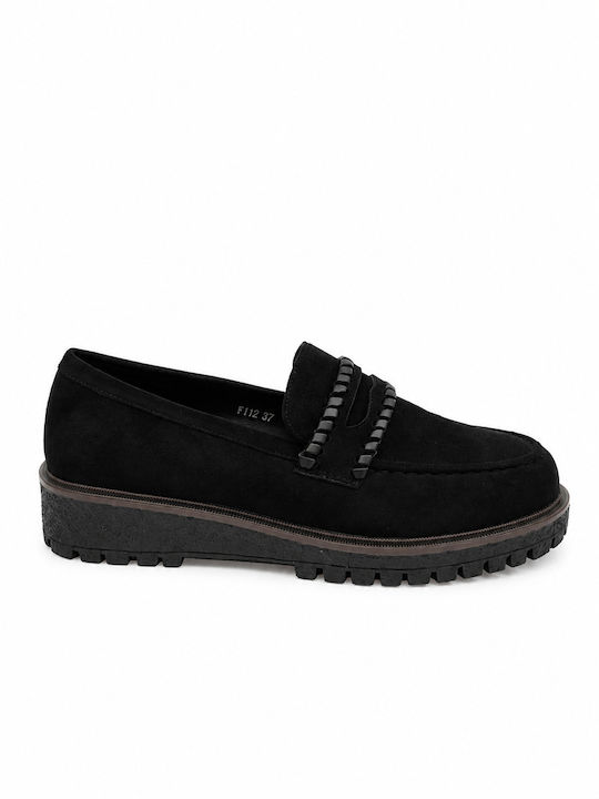 Suede Damen Mokassins in Schwarz Farbe