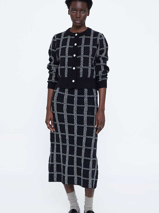 Midi Checked Black Skirt