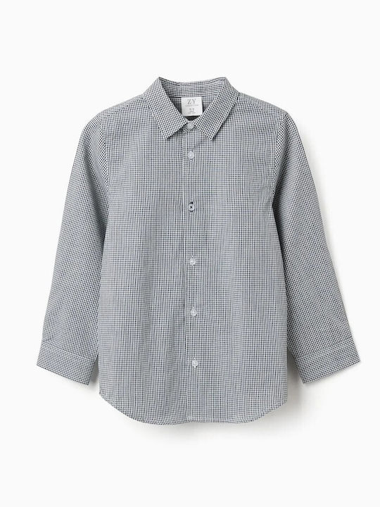 Kids Checked Long-sleeved Denim Blue Shirt