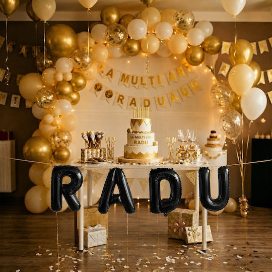 Set 4 Balloons Letters A with Name Foil Black 40cm