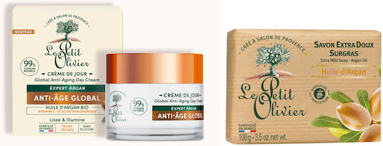 Le Petit Olivier Expert Argan Anti-age Day Cream 50ml & Solid Soap 100g Set
