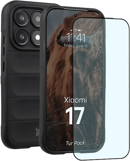 Bizonmobile Kit De Protecție 2 În 1 Bizon Tur Husa Bizon Glass Edge Folie Protectie Ecran Tempered Glass Compatibil Xiaomi 17 Negru