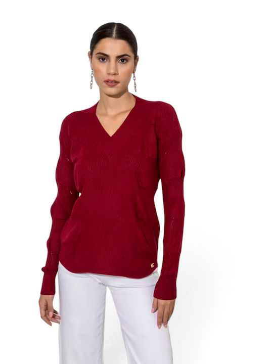 Women's Sweater with V-Neckline Burgundy