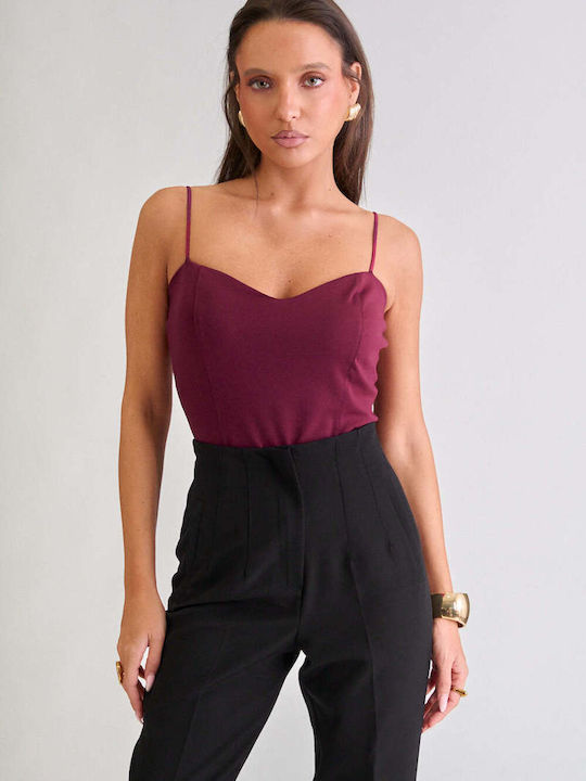 Damen Bluse mit Spaghetti-Träger Burgundisch