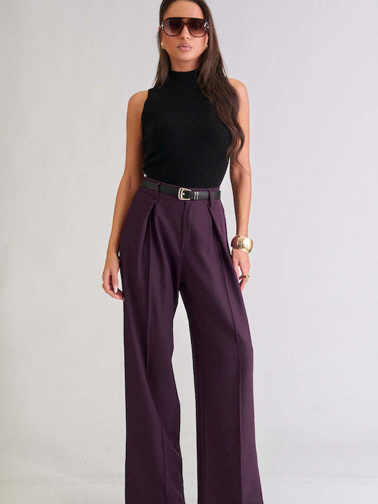 Damen Hochbund Stoffhose Burgundisch