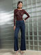 Women's High Rise Fabric Flared Trousers Regular Fit Blue with Sequins