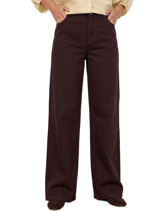 Women's Fabric Trousers in Straight Leg Brown