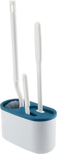 Plastic Bathroom Brush and Trash Can Set Blue