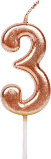 Lumânare De Tort Flippy Număr 3 Design Petrecere 4.5 X 2.5 Cm Parafină Rose Gold