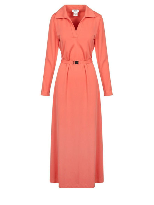 DKNY Summer Maxi Shirt Dress Coral