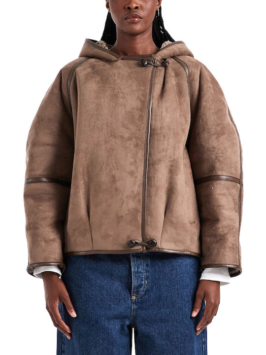 Women's Suede Biker Jacket Brown