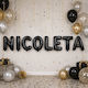 Set Of 8 Balloons Letters With Name Foil Black 40cm