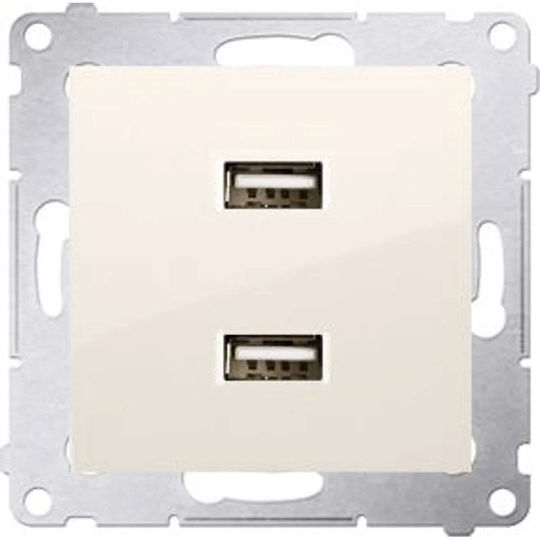 Kontakt-Simon Single Power Socket with 2 USB Ports Ecru