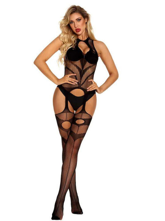 Ophelia's Dream Sexy Bodystockings Schwarz Gittermuster Catsuit Strumpfhalter Effekt 10w396