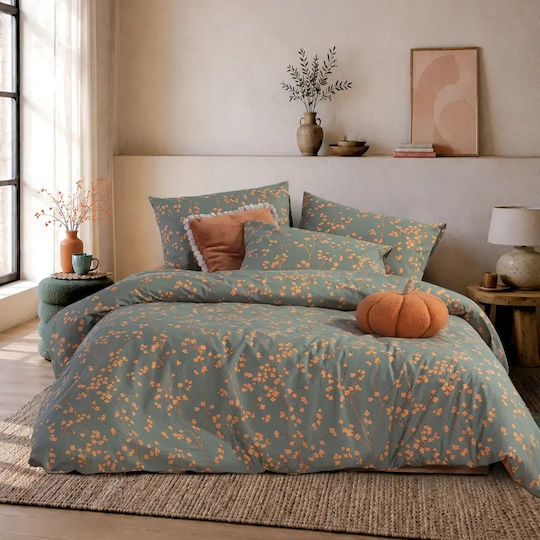 Nef-Nef Homeware Floriva Cearceaf de pat Simplu 170x270cm Verde
