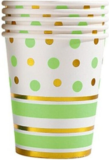 Set 10 Pahare Flippy Cu Buline Dungi Imprimeu Carton 250 Ml 7.5 X 8.5 X 5.2 Cm Verde Auriu