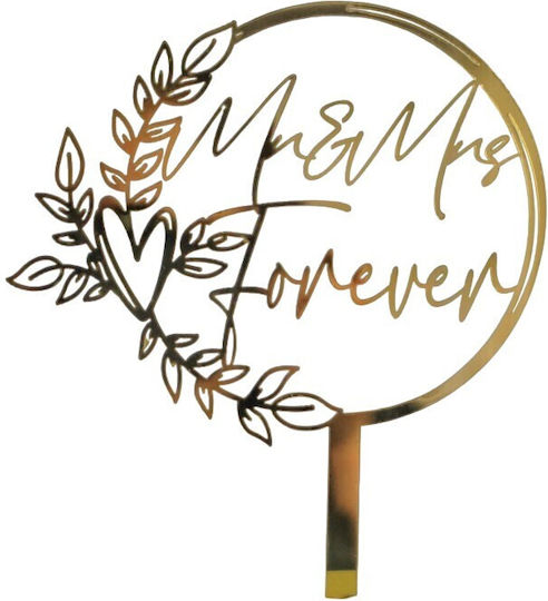 Decoratiune Cake Topper Flippy Mr&Mrs Forever Design Temă Nuntă 10 Cm Aurie