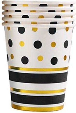 Set 10 Pahare Flippy Cu Buline Dungi Imprimeu Carton 250 Ml 7.5 X 8.5 X 5.2 Cm Negru Auriu
