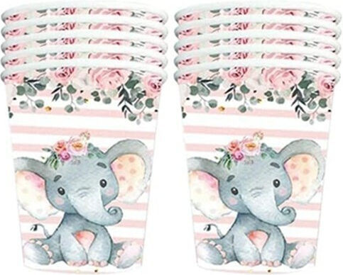 Set 10 Glasses Flippy Elephant Print Cardboard 7.5 X 8.5 Cm Pink