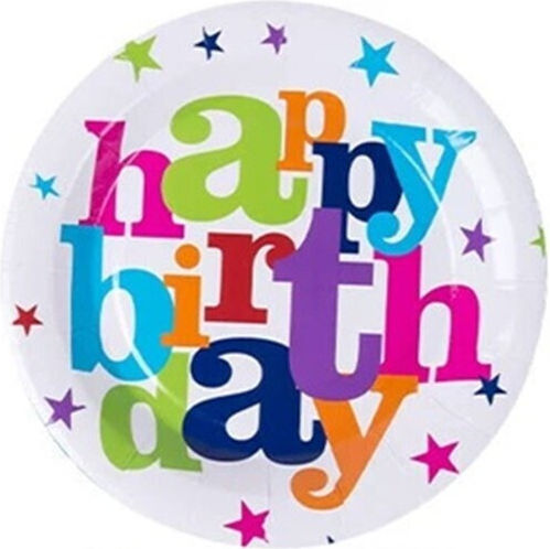 Set 6 Farfurii De Unică Folosință Flippy Happy Birthday Imprimat Carton 23 Cm Diametru Multicolor