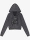 Cropped Women's Sweatshirt Cardigan Hooded Black