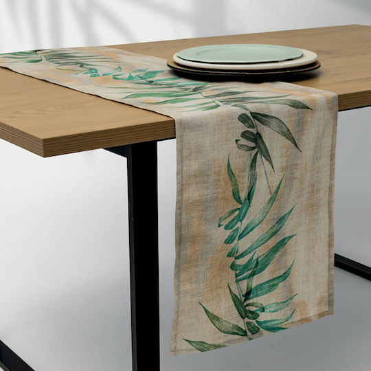 Lino Home Runner Ecru-Verde 40x160 cm