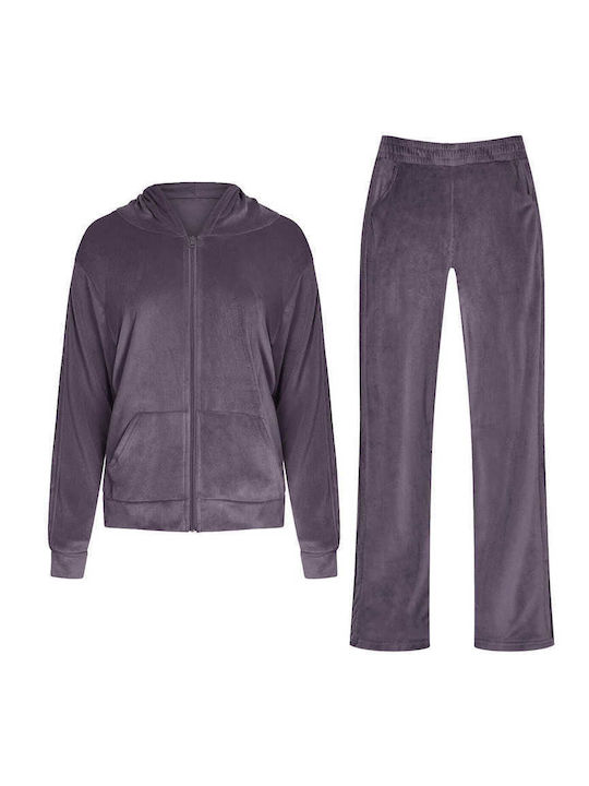 Celestino Set De Trening Din Catifea Cu Dungi Pe Lateral Violet Celestino Set De Trening Din Catifea Cu Dungi Pe Lateral Violet