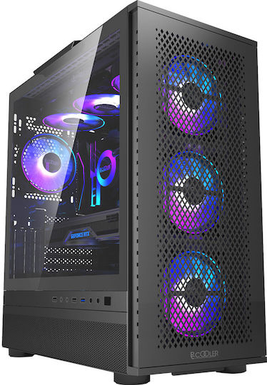 PCCOOLER ME200 Mesh Gaming Middle Tower Carcasă PC cu Deschidere Laterală și Iluminare ARGB Negru