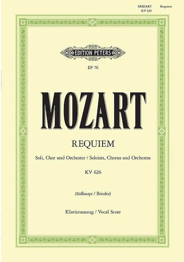 Edition Peters Wolfgang Amadeus Mozart Requiem In D Minor K 626 Piano Satb Choir