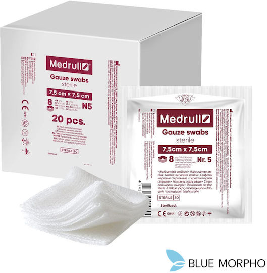 Medrull Sterile Gauze 20 X 5 Swabs 7.5cmx7.5cm 8 Ply