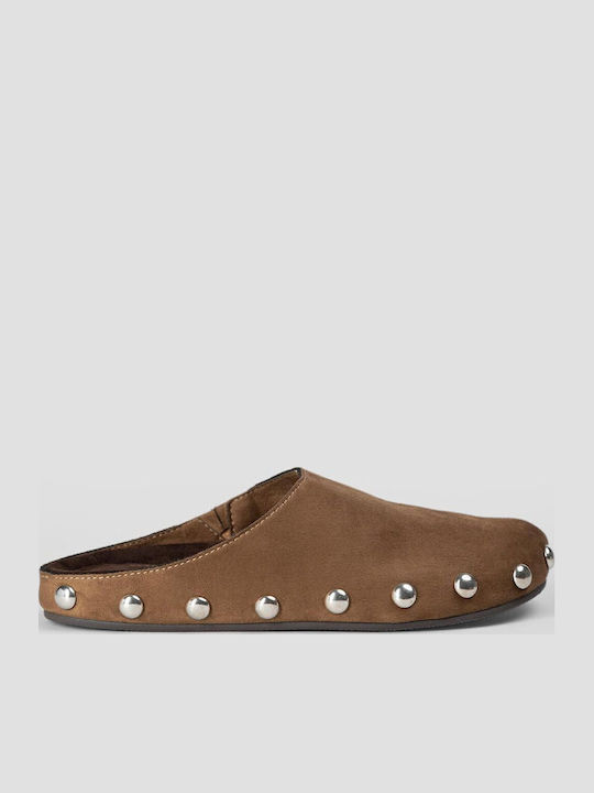 Flat Wildleder Damen Pantoletten in Braun Farbe