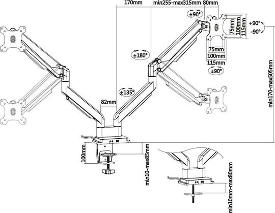 InLine Suport De Birou Pentru 2 Monitoare Până La 32" Cu Braț Cu Hub USB (23171B)