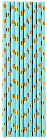 Set 10 Paie De Baut Din Hârtie Flippy 19.5 Cm Albastru Auriu Cu Buline Model Alista Home