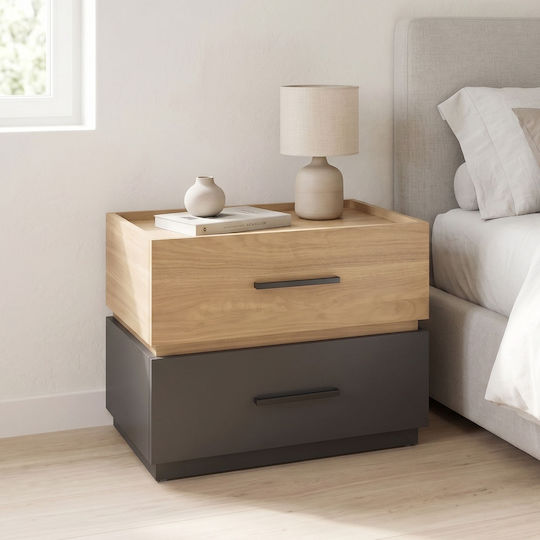 Sonlen Wooden Bedside Table Beige 60x40x44.5cm