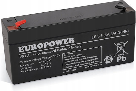 Europower UPS-Batterie mit Gewicht 3Ah und Spannung 6V