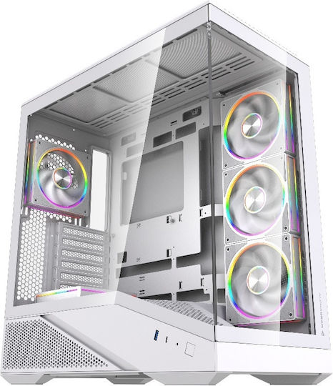 AlphaGear Spectre Schwarz Gaming Midi-Turm Computergehäuse mit Seitenfenster und ARGB-Beleuchtung Weiß
