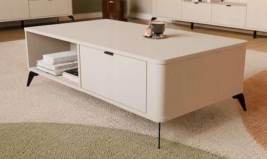 Rechteckiger Zentral Kaffeetisch Cordoba Holz mit Schubladen Cashmere Beige M110xL63xH37cm