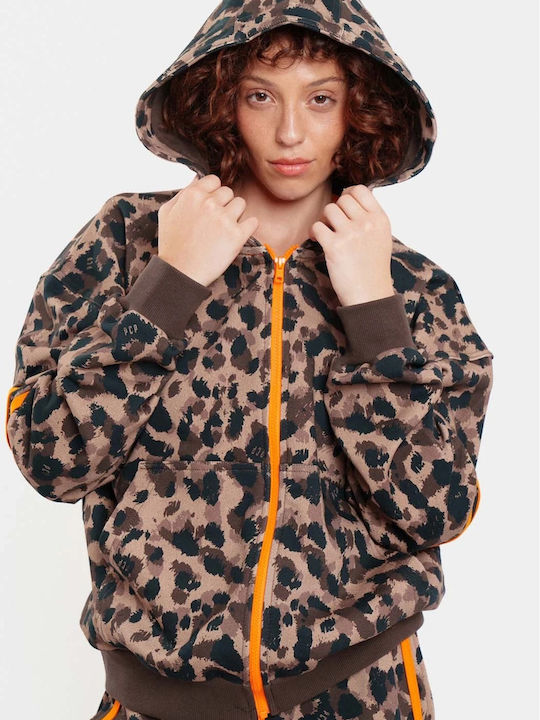 Women's Hooded Sweatshirt Cardigan Brown