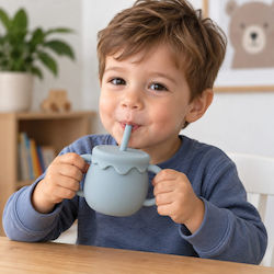 abo Baby- und Kleinkindbecher mit Griffen und Strohhalm aus Silikon Blau