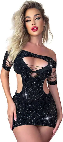 Mini Kleid Außen Schultern Seitliche Öffnungen Funkelnde Details
