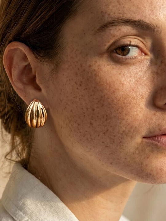 Oceana Bold Huggies Gold Ribbed Steel Earrings Gold Golden Classic