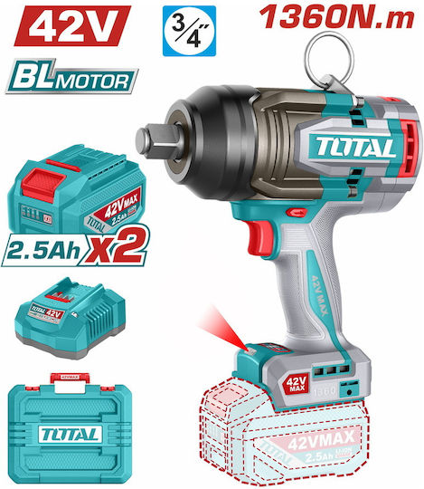 Total TIWLI421362E Гайковерт На Батерия 42 Волт 2x2.5 Ач с Захват 3/4"