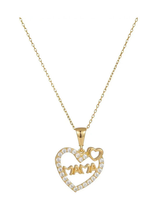 Heart Design Necklace Made of 14K Gold with Zircon