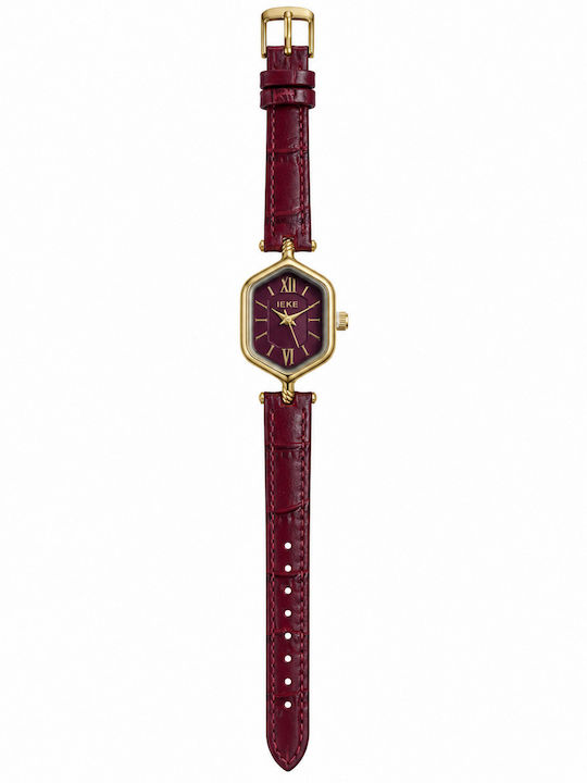 Womens Battery Watch With Burgundy Leather Strap