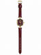 Womens Battery Watch With Burgundy Leather Strap