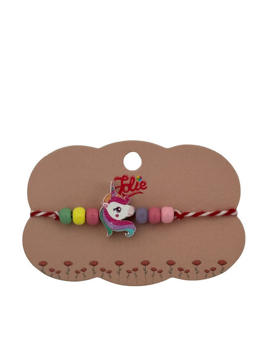 Brățară Multicoloră Martisor Pentru Copii Jolie Din Lemn Textil Design Cap Unicorn