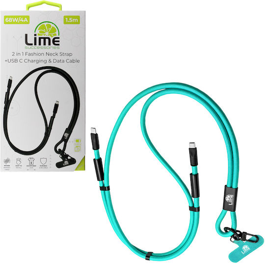 Lime Плетен кабел USB-C мъжки - USB-C 68W Зелен 1.5m